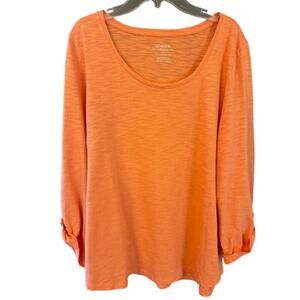 Chico’s Ultimate Tee Shirt Women's Sz 2 (Large) Coral Scoop Neck Comfort Relax